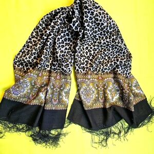 Wool Scarf Russian style by Pavlovo Posad Leopard Creams 🐆
